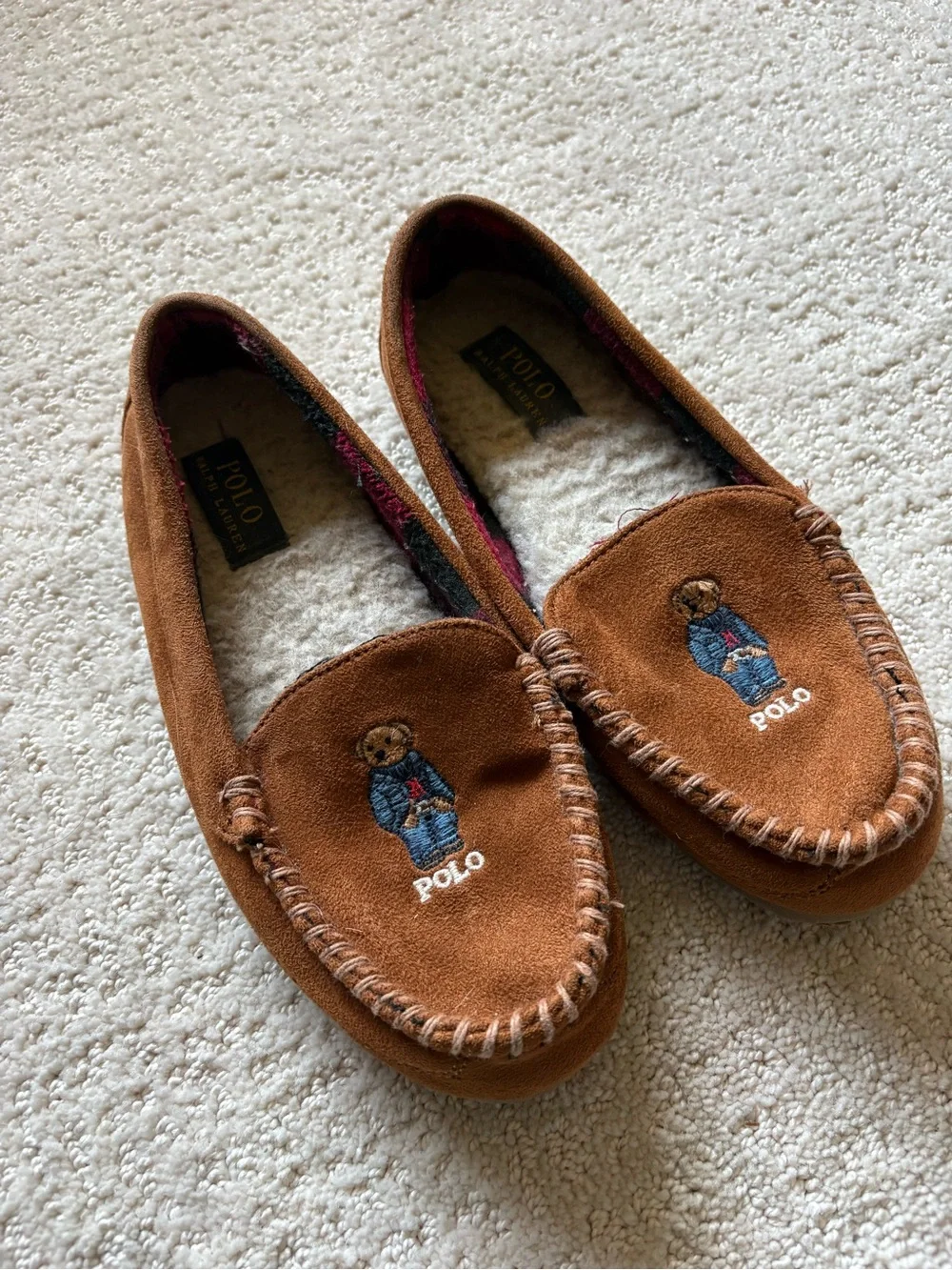 Polo Ralph Lauren Dezi V Bear Suede Moccasin Slippers Men's Size 7